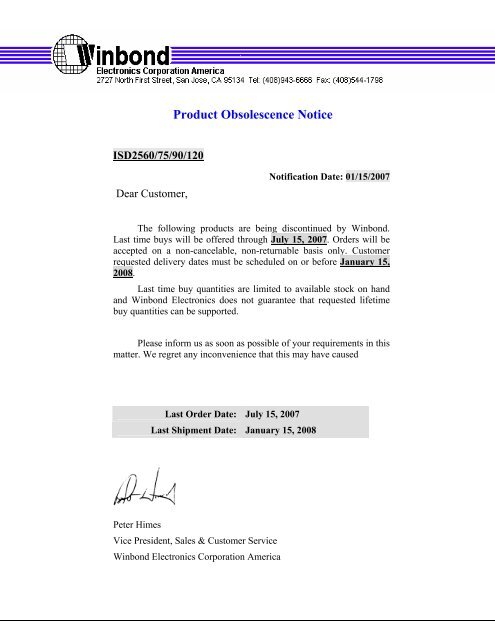 Product Obsolescence Notice - ChipCAD