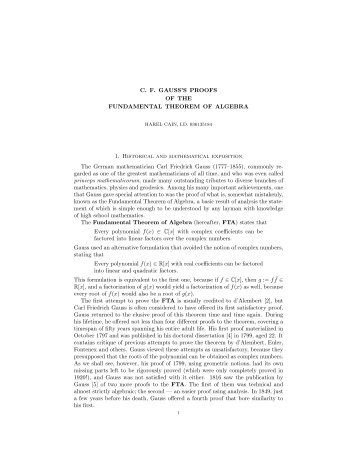 Gauss's proofs of the fundamental theorem of Algebra