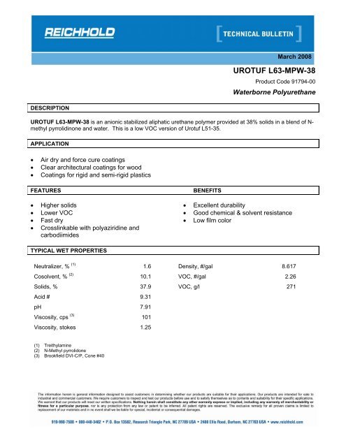 UROTUF L63-MPW-38 - Reichhold