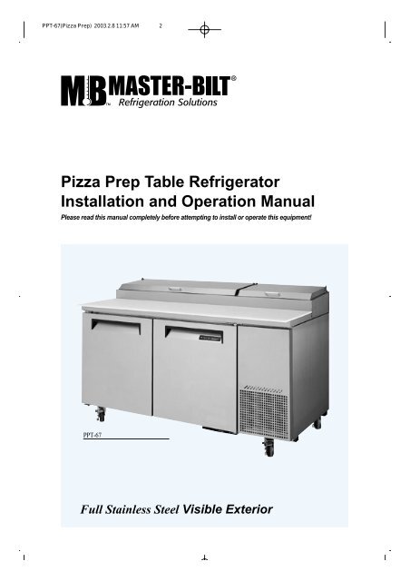 Pizza Prep Table Refrigerator Installation and ... - Master-Bilt