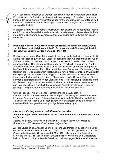 Illegalisierte Hausangestelle und weibliche Sans-Papiers