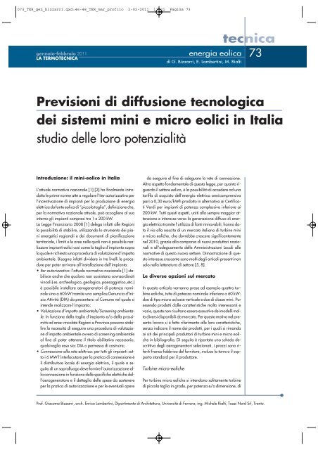 Articolo scaricabile gratuitamente in PDF (355 Kb) - La Termotecnica