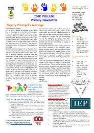 Deputy Principal's Message ISIK COLLEGE Primary Newsletter