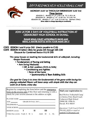 Volleyball Camp Brochure 2013 - Cedarcrest High School