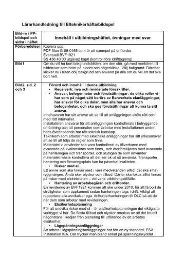 LÃ¤rarhandledning till ElteknikerhÃ¤fte/bildspel InnehÃ¥ll i ... - Trafikverket