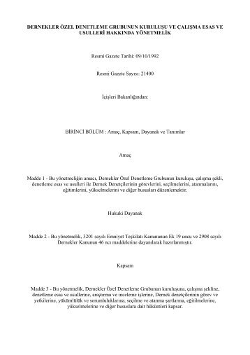 Dernekler özel denetleme grubunun kuruluşu ve çalışma