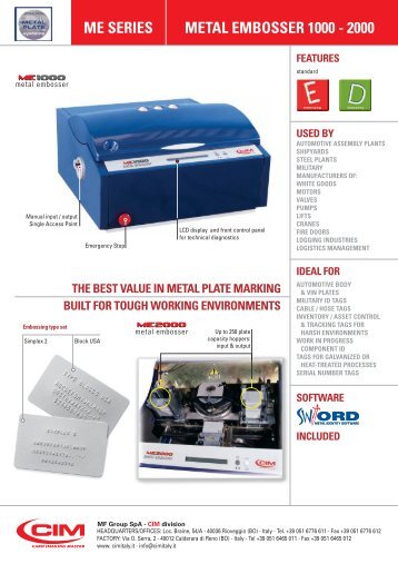 ME SERIES METAL EMBOSSER 1000 - 2000 - Cim Italy