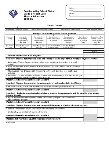 Boulder Valley School District Grade 5 Report Card ... - thenewPE