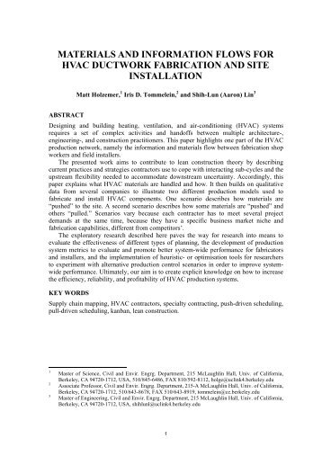 materials and information flows for hvac ductwork fabrication