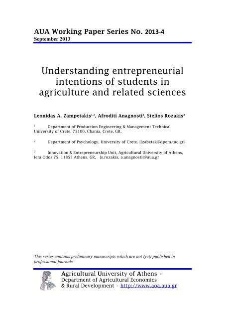 Understanding entrepreneurial intentions of students in agriculture ...