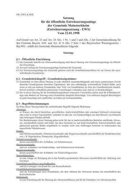 EntwÃ¤sserungssatzung - Gemeinde Mainstockheim