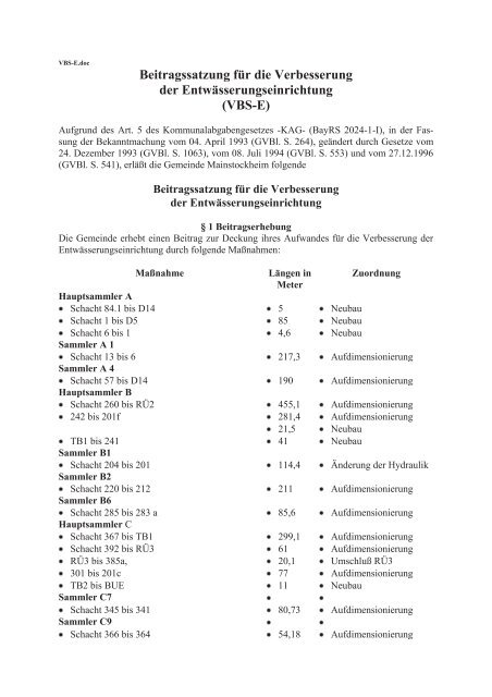 EntwÃ¤sserungssatzung - Gemeinde Mainstockheim