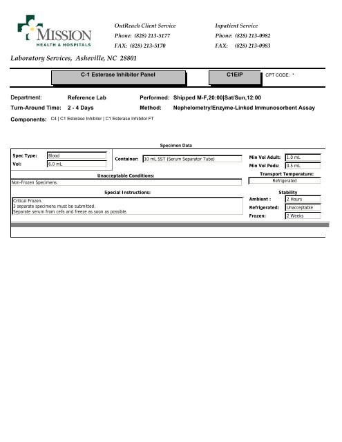 Laboratory Services, Asheville, NC 28801 - Mission Health