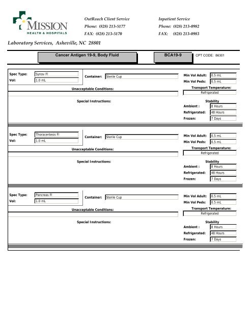 Laboratory Services, Asheville, NC 28801 - Mission Health