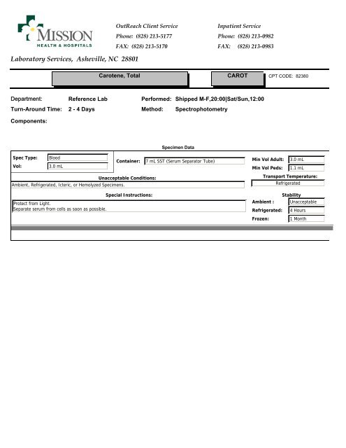 Laboratory Services, Asheville, NC 28801 - Mission Health