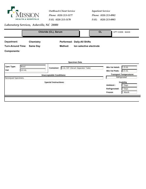 Laboratory Services, Asheville, NC 28801 - Mission Health