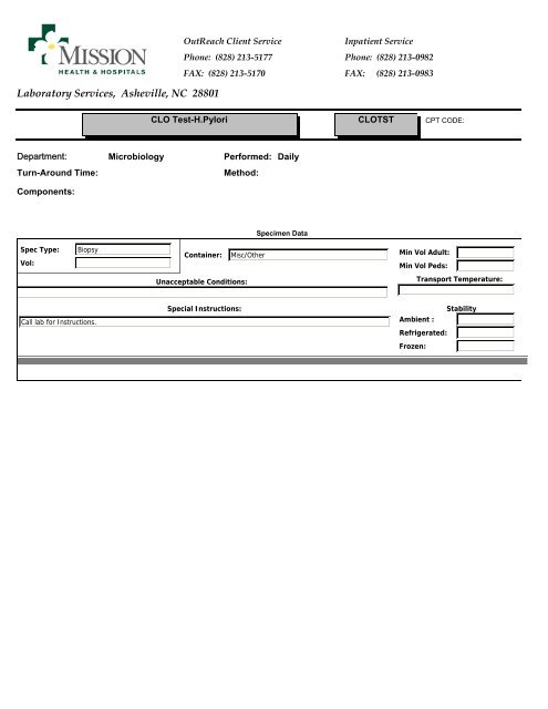 Laboratory Services, Asheville, NC 28801 - Mission Health