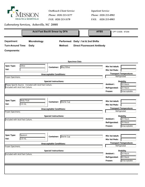 Laboratory Services, Asheville, NC 28801 - Mission Health