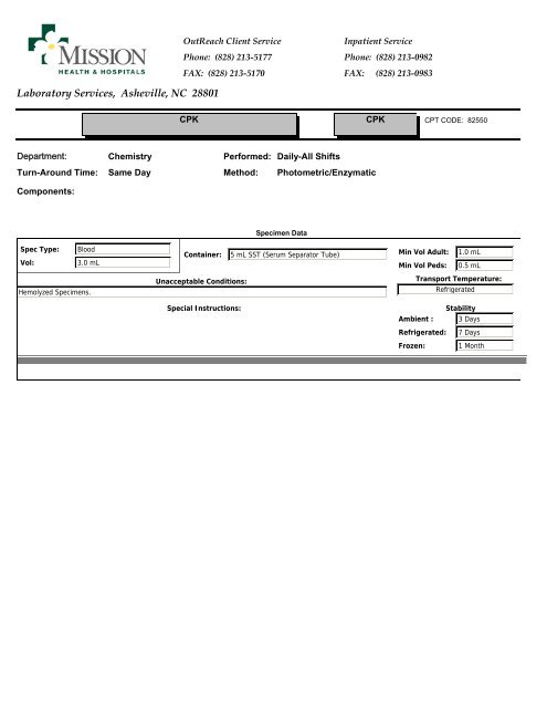 Laboratory Services, Asheville, NC 28801 - Mission Health