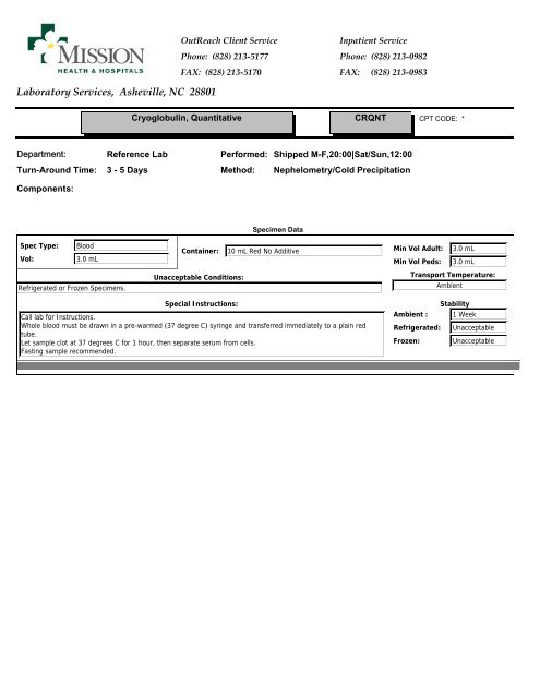 Laboratory Services, Asheville, NC 28801 - Mission Health