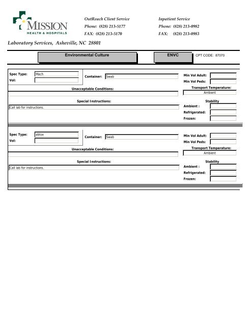 Laboratory Services, Asheville, NC 28801 - Mission Health