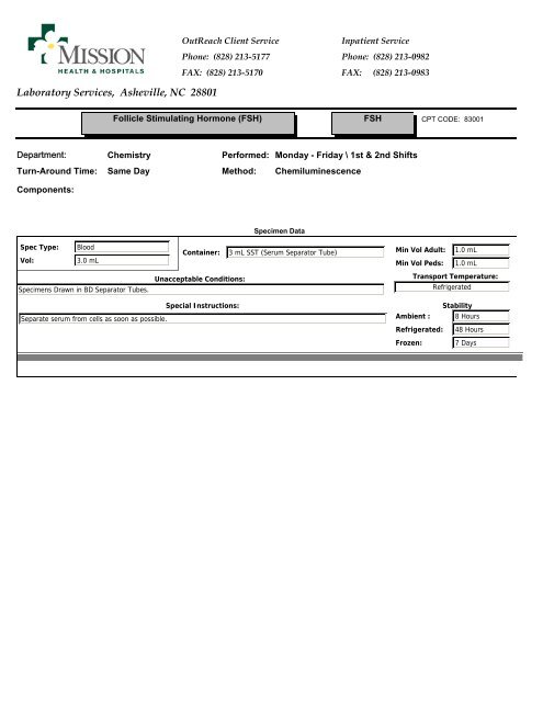 Laboratory Services, Asheville, NC 28801 - Mission Health