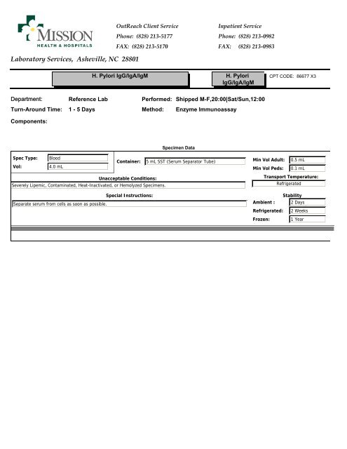 Laboratory Services, Asheville, NC 28801 - Mission Health