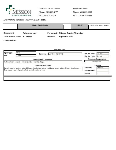 Laboratory Services, Asheville, NC 28801 - Mission Health