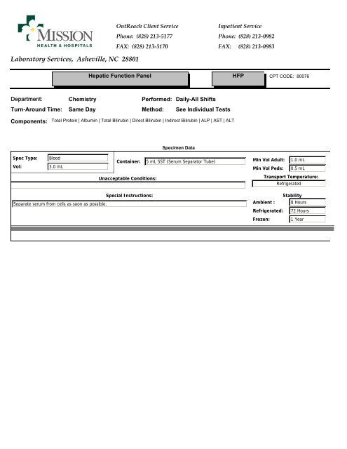 Laboratory Services, Asheville, NC 28801 - Mission Health