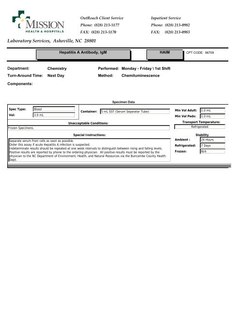 Laboratory Services, Asheville, NC 28801 - Mission Health