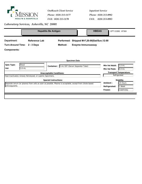 Laboratory Services, Asheville, NC 28801 - Mission Health