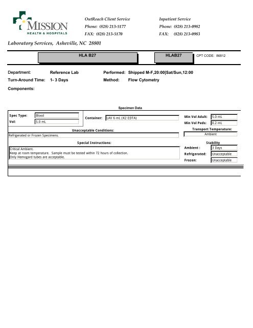 Laboratory Services, Asheville, NC 28801 - Mission Health