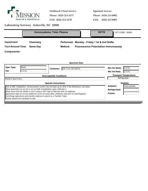 Laboratory Services, Asheville, NC 28801 - Mission Health