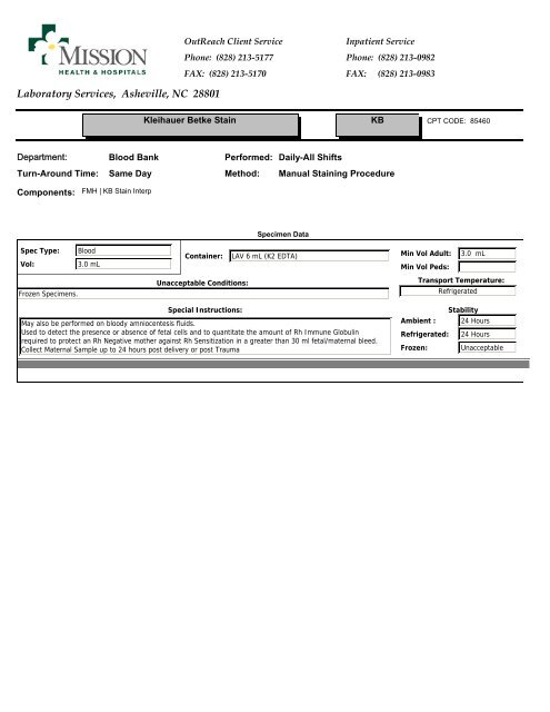 Laboratory Services, Asheville, NC 28801 - Mission Health