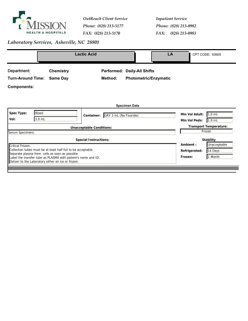 Laboratory Services, Asheville, NC 28801 - Mission Health