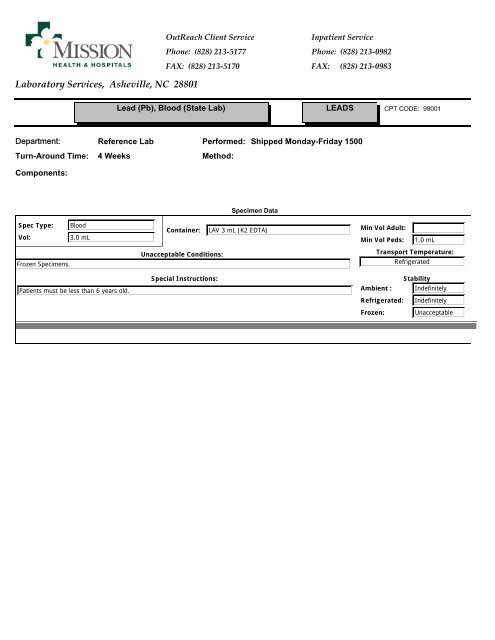 Laboratory Services, Asheville, NC 28801 - Mission Health