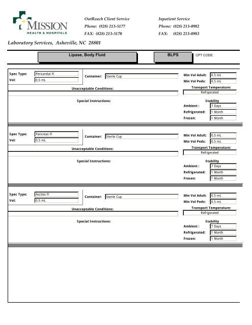 Laboratory Services, Asheville, NC 28801 - Mission Health