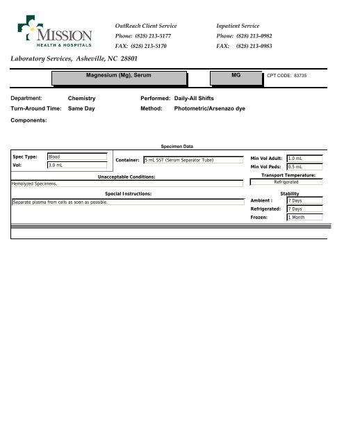 Laboratory Services, Asheville, NC 28801 - Mission Health