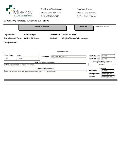 Laboratory Services, Asheville, NC 28801 - Mission Health