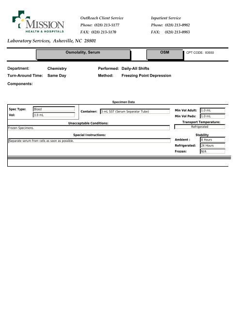 Laboratory Services, Asheville, NC 28801 - Mission Health