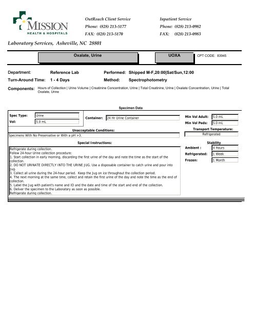 Laboratory Services, Asheville, NC 28801 - Mission Health