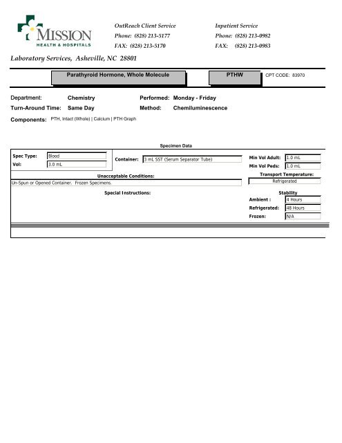 Laboratory Services, Asheville, NC 28801 - Mission Health