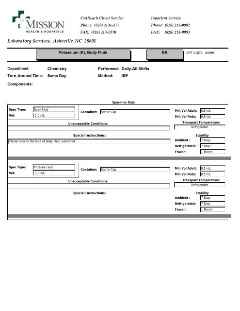 Laboratory Services, Asheville, NC 28801 - Mission Health