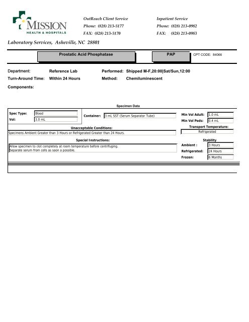 Laboratory Services, Asheville, NC 28801 - Mission Health