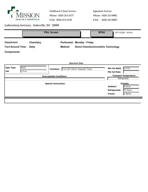 Laboratory Services, Asheville, NC 28801 - Mission Health