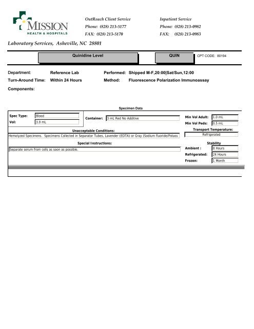 Laboratory Services, Asheville, NC 28801 - Mission Health