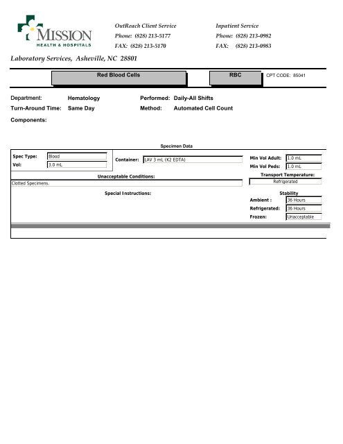 Laboratory Services, Asheville, NC 28801 - Mission Health