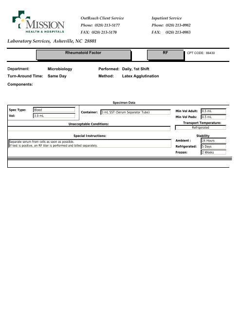 Laboratory Services, Asheville, NC 28801 - Mission Health