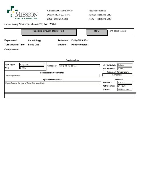 Laboratory Services, Asheville, NC 28801 - Mission Health