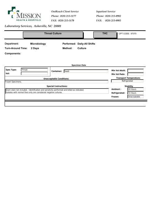 Laboratory Services, Asheville, NC 28801 - Mission Health